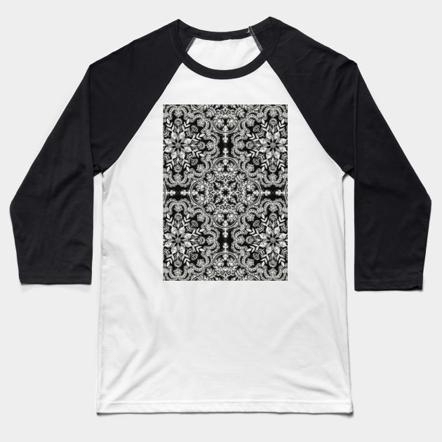 Black & White Folk Art Pattern Baseball T-Shirt by micklyn
